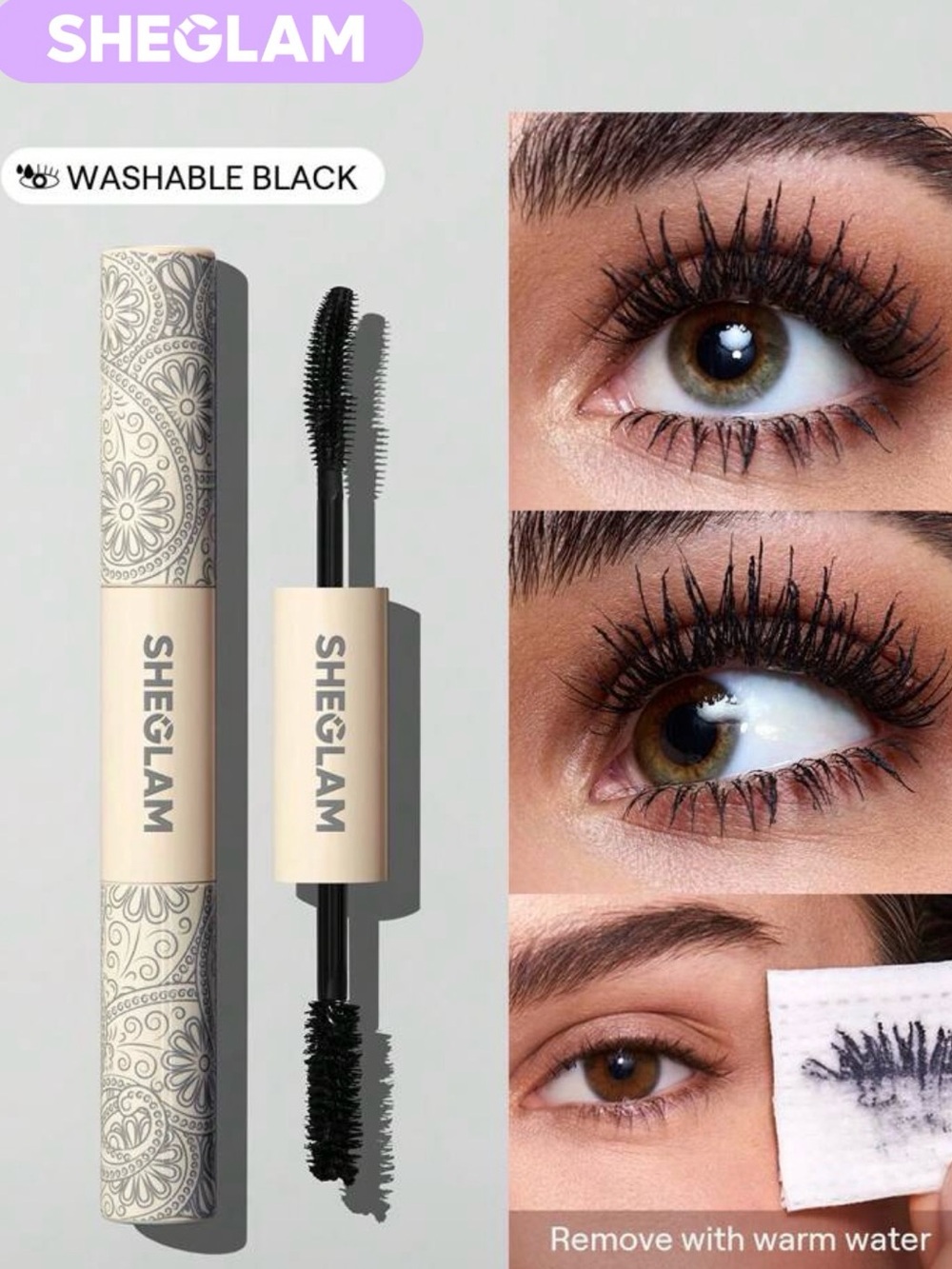 glam Washable Black Mascara - Dual-Ended Volumizing & Defining